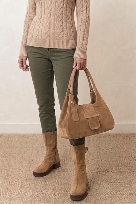 Dress ankle boots inside zip in biscuit beige leather with thick rubber soles and round toe - Worn view